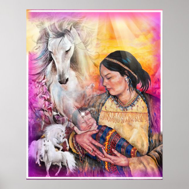 Poster Native American woman and white horses (Framsidan)