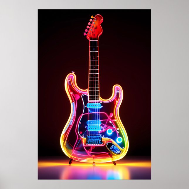 Poster Neon Guitar Art-utskrift (Framsidan)