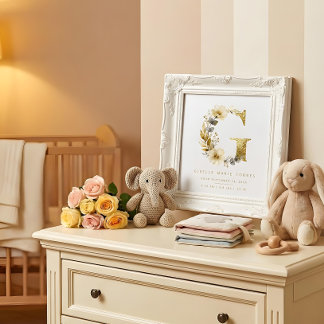 Póster Nursery Cute Romantic Floral G Letter Gold Poster