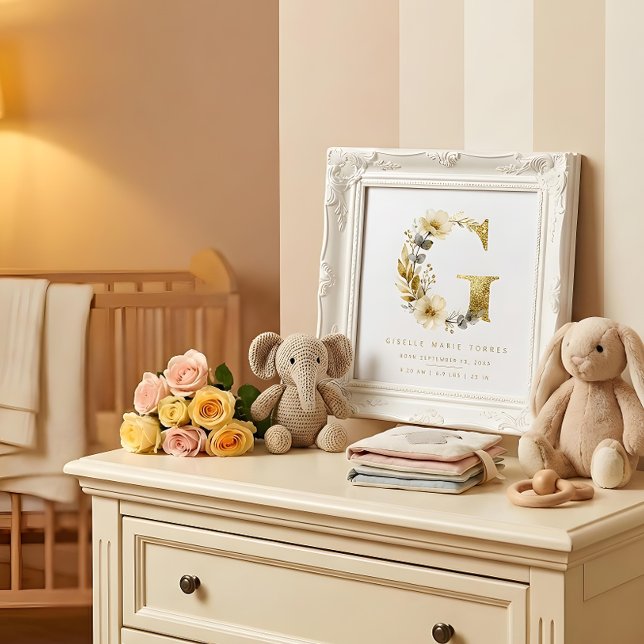 Póster Nursery Cute Romantic Floral G Letter Gold Poster (Skapare uppladdad)