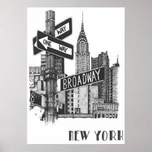 poster, nyc skyline art, manhattan w poster