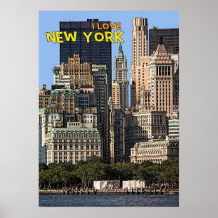 poster, nyc skyline art, manhattan w poster