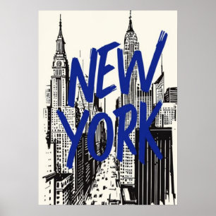 poster, nyc skyline art, manhattan w poster