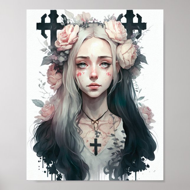 Poster of a Creepy Girl - Gothic Flowers (Framsidan)