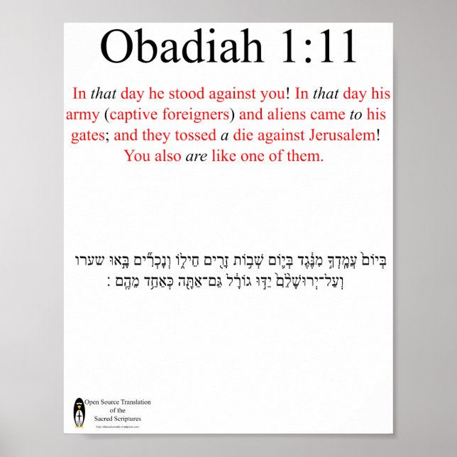 Poster Open Source Translation Obadiah 1:11 (Framsidan)