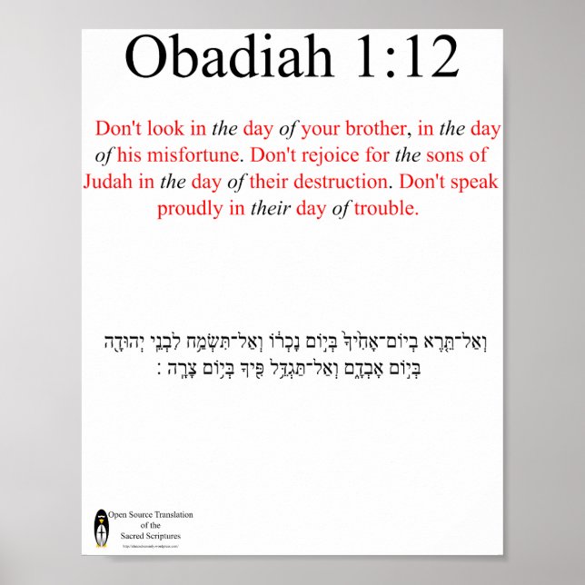 Poster Open Source Translation Obadiah 1:12 (Framsidan)