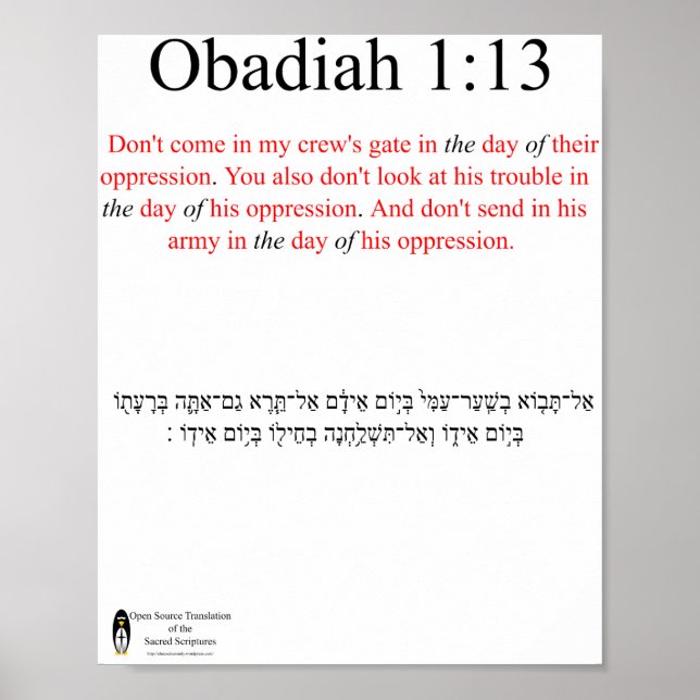 Poster Open Source Translation Obadiah 1:13 (Framsidan)
