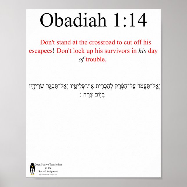 Poster Open Source Translation Obadiah 1:14 (Framsidan)