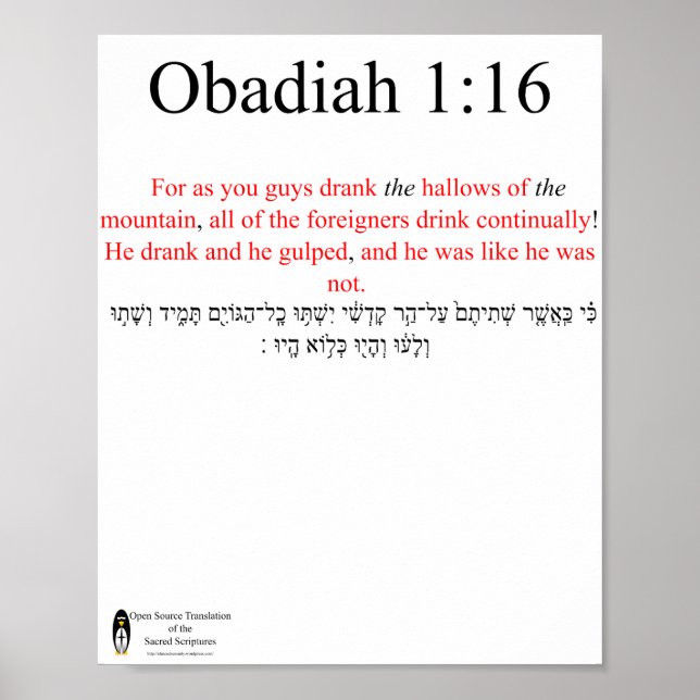 Poster Open Source Translation Obadiah 1:16 (Framsidan)