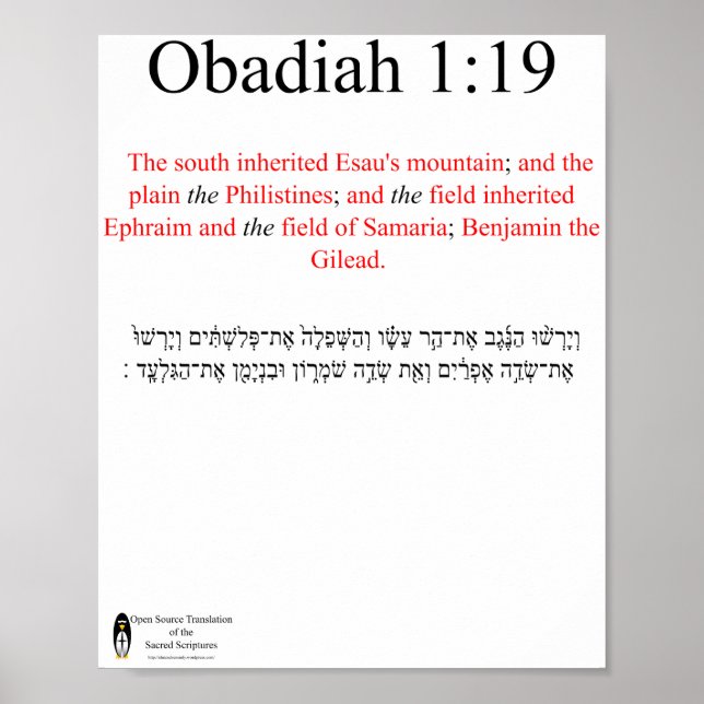 Poster Open Source Translation Obadiah 1:19 (Framsidan)