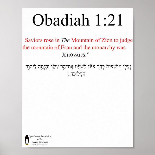 Poster Open Source Translation Obadiah 1:21 (Framsidan)