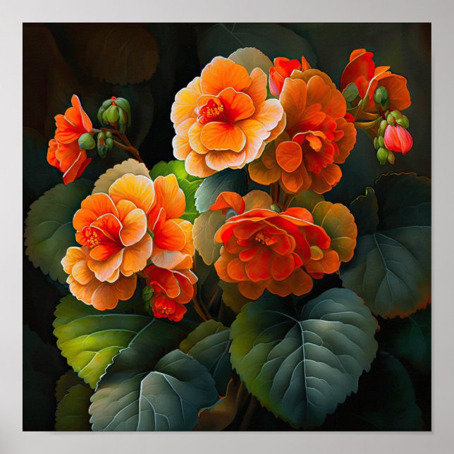 Poster orange Begonias Flower Art-utskrift (Framsidan)