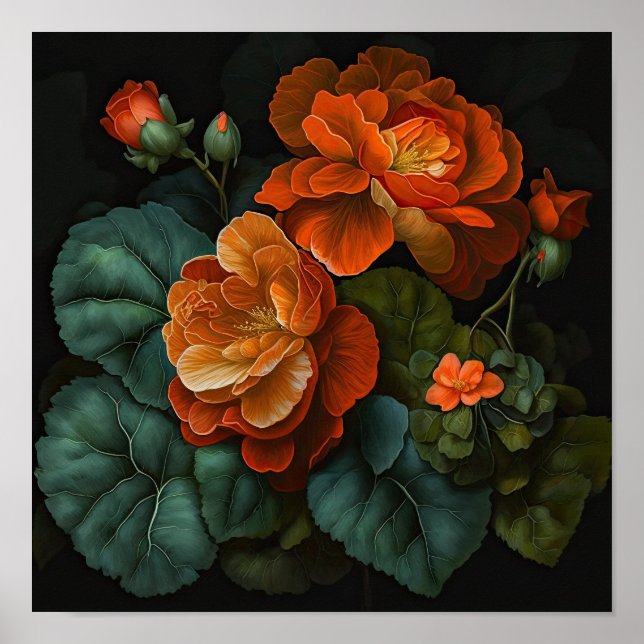 Poster orange Begonias Flower Art-utskrift (Framsidan)
