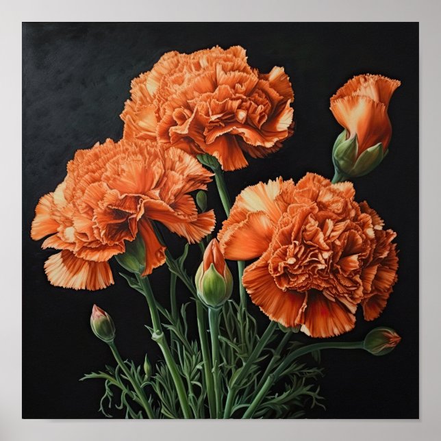 Poster orange Carnations Flower Art Print (Framsidan)