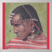 Poster, originalkonst av African Maasai Warrior