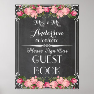 poster på skrivbord ,poster i bröllop-gästbok