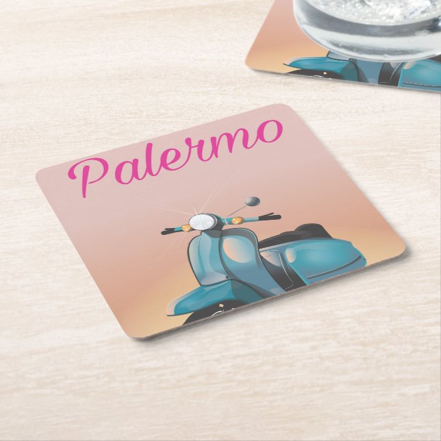 Poster Palermo Italien Scooter Underlägg Papper Kvadrat (Vinklad)
