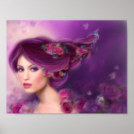 Poster Pappra Fantasy-kvinnan lila blommor