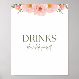 Poster Peach Blommigt Baby Shower Drincks