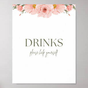Poster Peach Blommigt Baby Shower Drincks