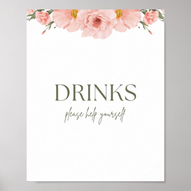 Poster Peach Blommigt Baby Shower Drincks (Framsidan)