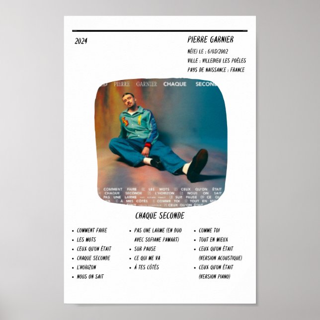 Poster Pierre Garnier – Album "Chaque Seconde" (Framsidan)