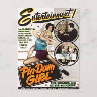 Poster Pin Down Girl Vintage Dam Wrestlers Movie Vykort
