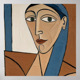 Poster Portrait Cubiste Moderne - Femme Élégante 
