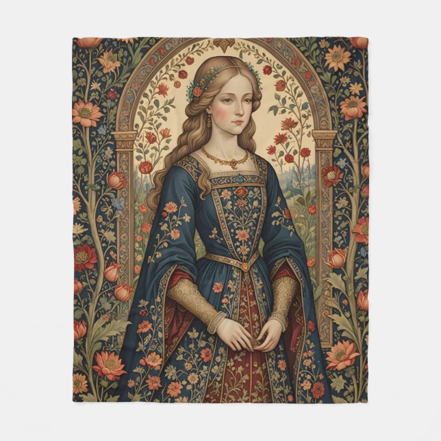 Poster Portrait Dame au jardin moyen-âge renaissan Fleecefilt (Framsidan)