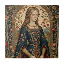 Poster Portrait Dame au jardin moyen-âge renaissan