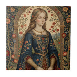 Poster Portrait Dame au jardin moyen-âge renaissan Kakelplatta