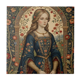 Poster Portrait Dame au jardin moyen-âge renaissan Kakelplatta