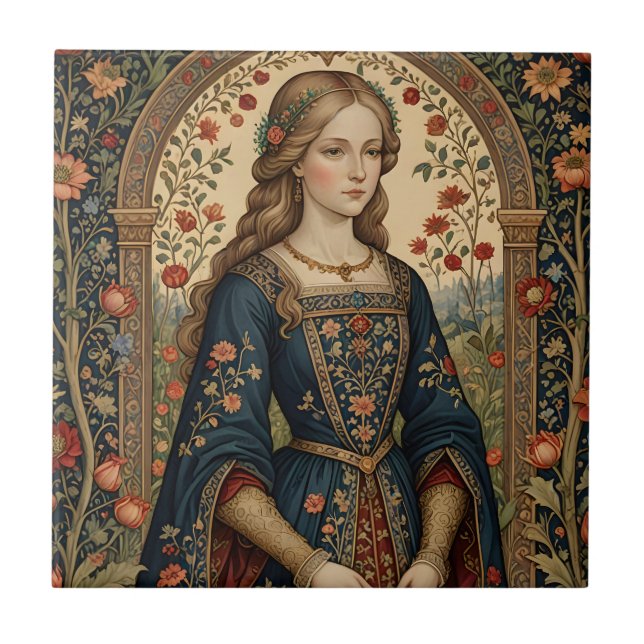 Poster Portrait Dame au jardin moyen-âge renaissan Kakelplatta (Framsidan)