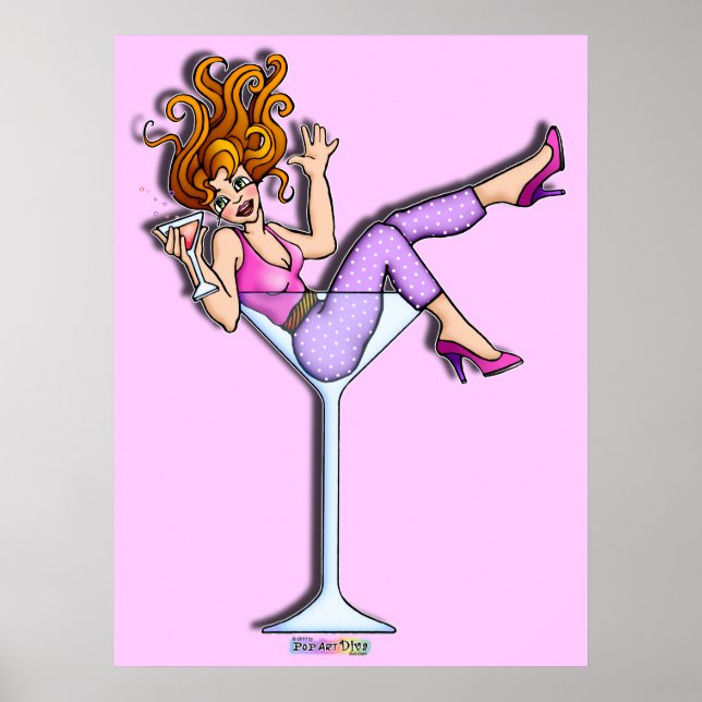 Poster, Prints - Girl in a Martini Glass, Lil Red Poster (Framsidan)