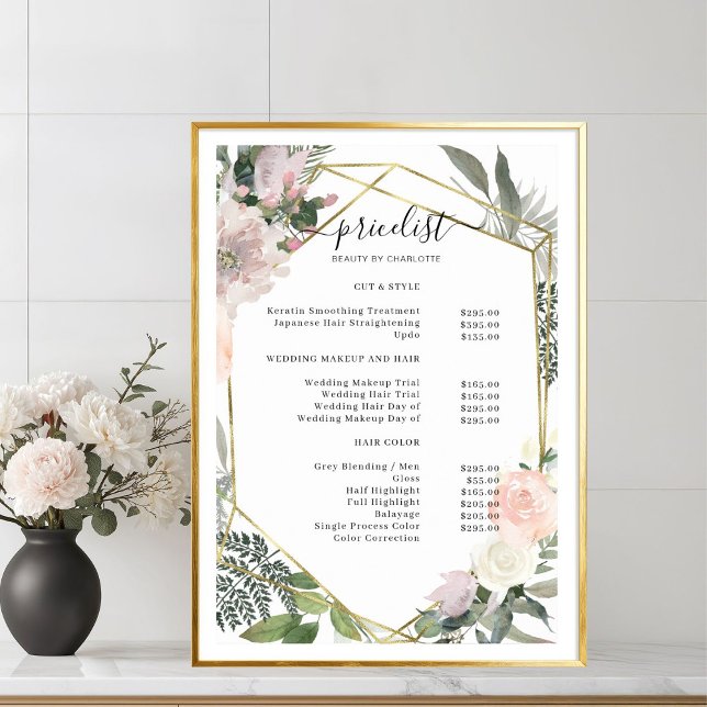 Poster Pris lista för blommigt Salon (Floral Salon Price List Poster)