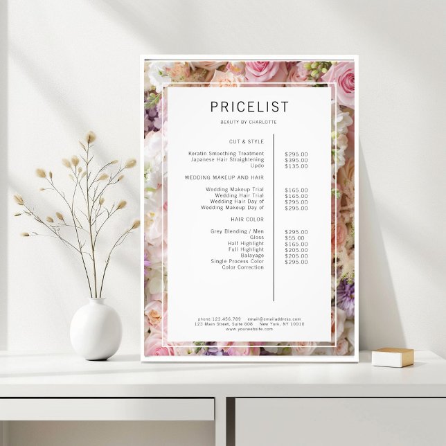Poster Pris lista över blommiga salon (Flower Salon Price List Poster)