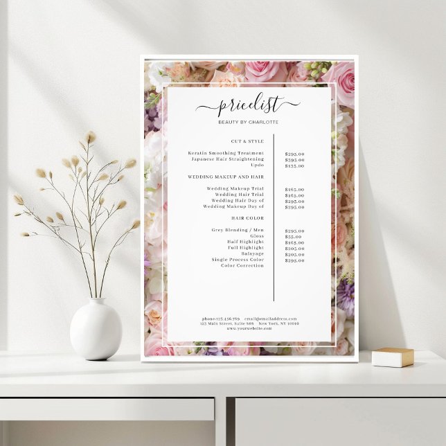 Poster Pris lista över blommiga salon (Flower Salon Price List Poster)