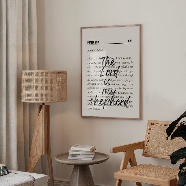 Poster Psalm 23-minimalistskript (Psalm 23 minimalist typography poster featuring the beloved verse “The Lord is my shepherd”.)