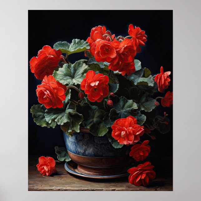 Poster Red Begonia Flowers Art Print (Framsidan)