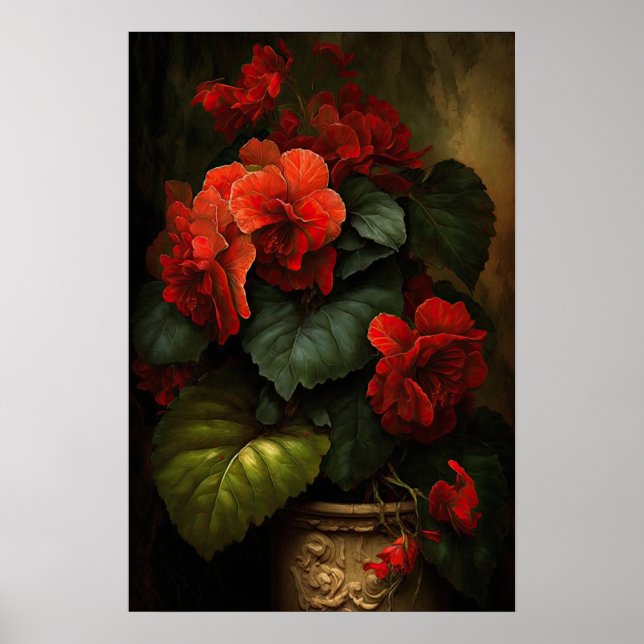 Poster Red Begonias Flower Art-utskrift (Framsidan)
