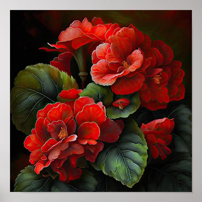 Poster Red Begonias Flower Art-utskrift (Framsidan)