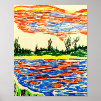 Poster: Reflekterande vy över himlar och hav. Poster