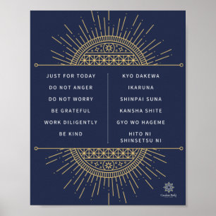 Poster Reiki precepts. Engelska och japanska