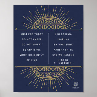 Poster Reiki precepts. Engelska och japanska