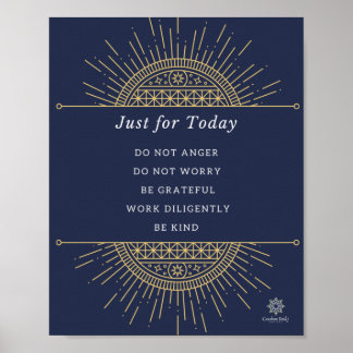 Poster. Reiki precepts, Guld & Blue, Engelska, 8 x Poster