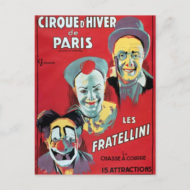 Poster reklam för "Cirque d'Hiver de Paris" Vykort (Framsida)