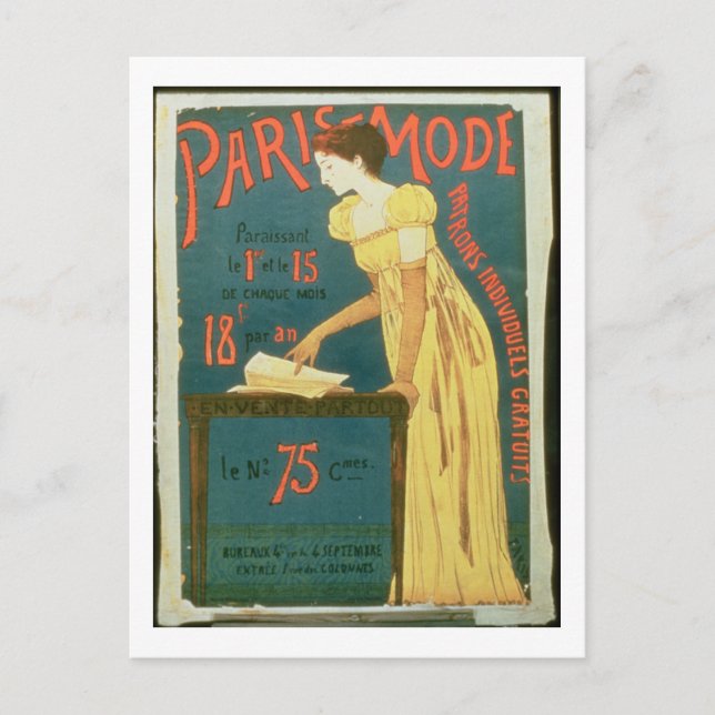 Poster reklamprenumerationer på "Paris Mode" M Vykort (Framsida)