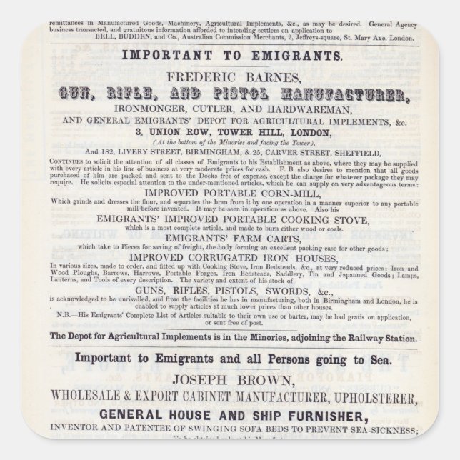 Poster reklamutvandringstjänster fyrkantigt klistermärke (Framsida)