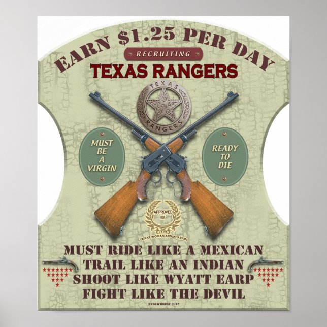 POSTER - REKRYTERING AV TEXAS-SKOGSVÄKTARE 1887 (Framsidan)