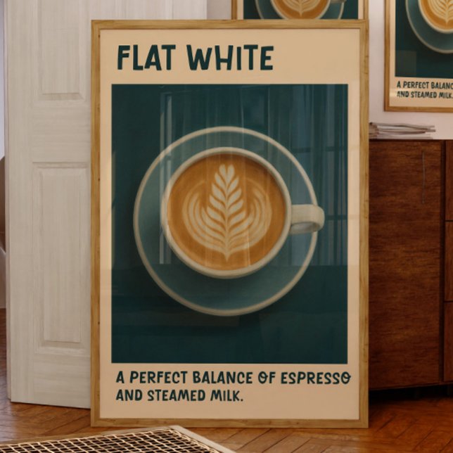 Poster Retro Latte Art Skriv ut med platt vit kaff (Skapare uppladdad)